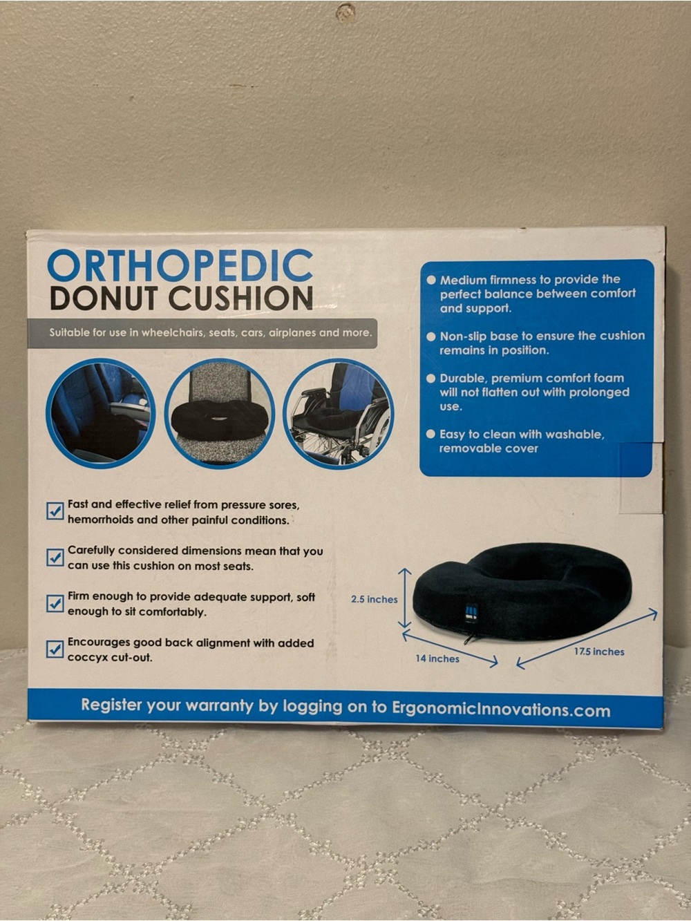 Black Orthopedic Donut Cushion - Picture 3 of 7